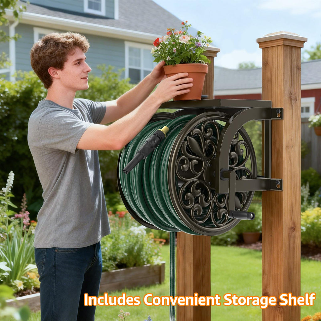 Wall Mount Garden Hose Reel, Holds 200-Feet of 5/8-Inch Hose P66084