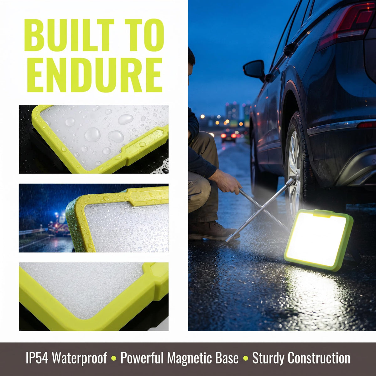 LED Work Light, Rechargeable, 700 LM Magnetic Portable Flood Light with Adjustable Stand, IP54 Waterproof, 3 Lighting Modes with Emergency SOS, 1Pack Y90678