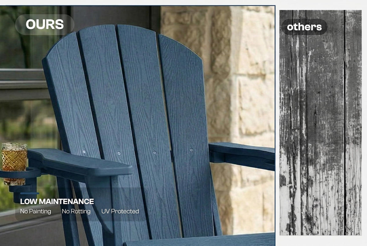Folding Adirondack Chairs Set of 4 with Cup Holders, Heavy-Duty HDPE Plastic, Navy Blue X40522
