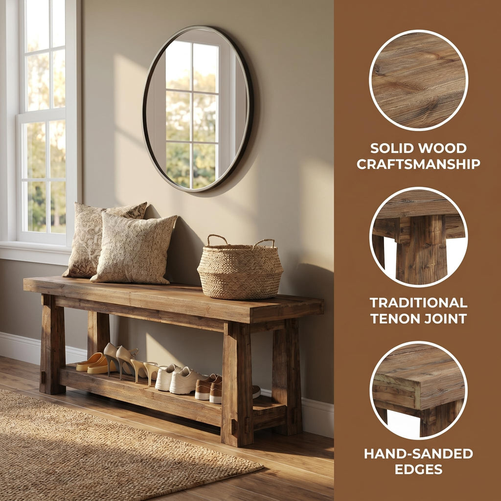 55" Wood Entryway Bench with Shoe Storage K850620