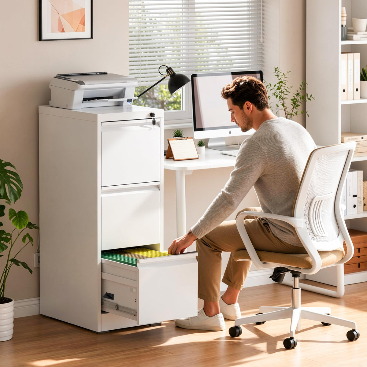 White 3 Drawer Metal File Cabinet with Lock T513311