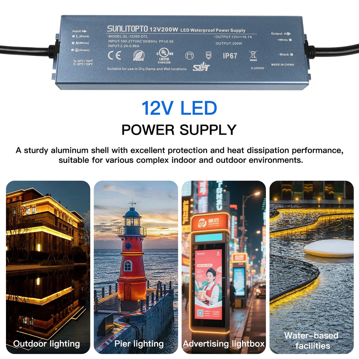 200W IP67 Waterproof LED Driver Power Supply Transformer Z2357
