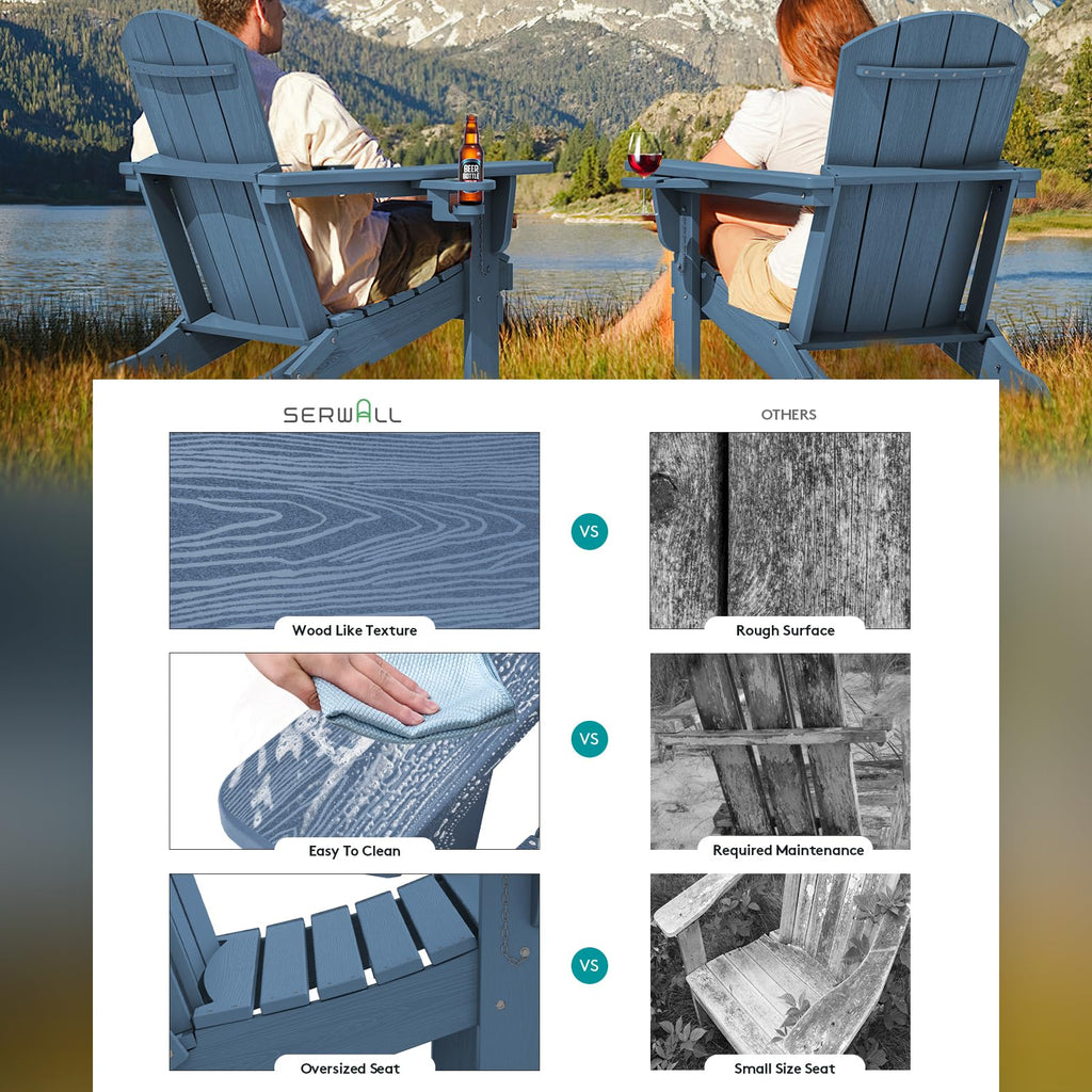 Blue Foldable Adirondack Chair Set of 2 with Cup Holders G676