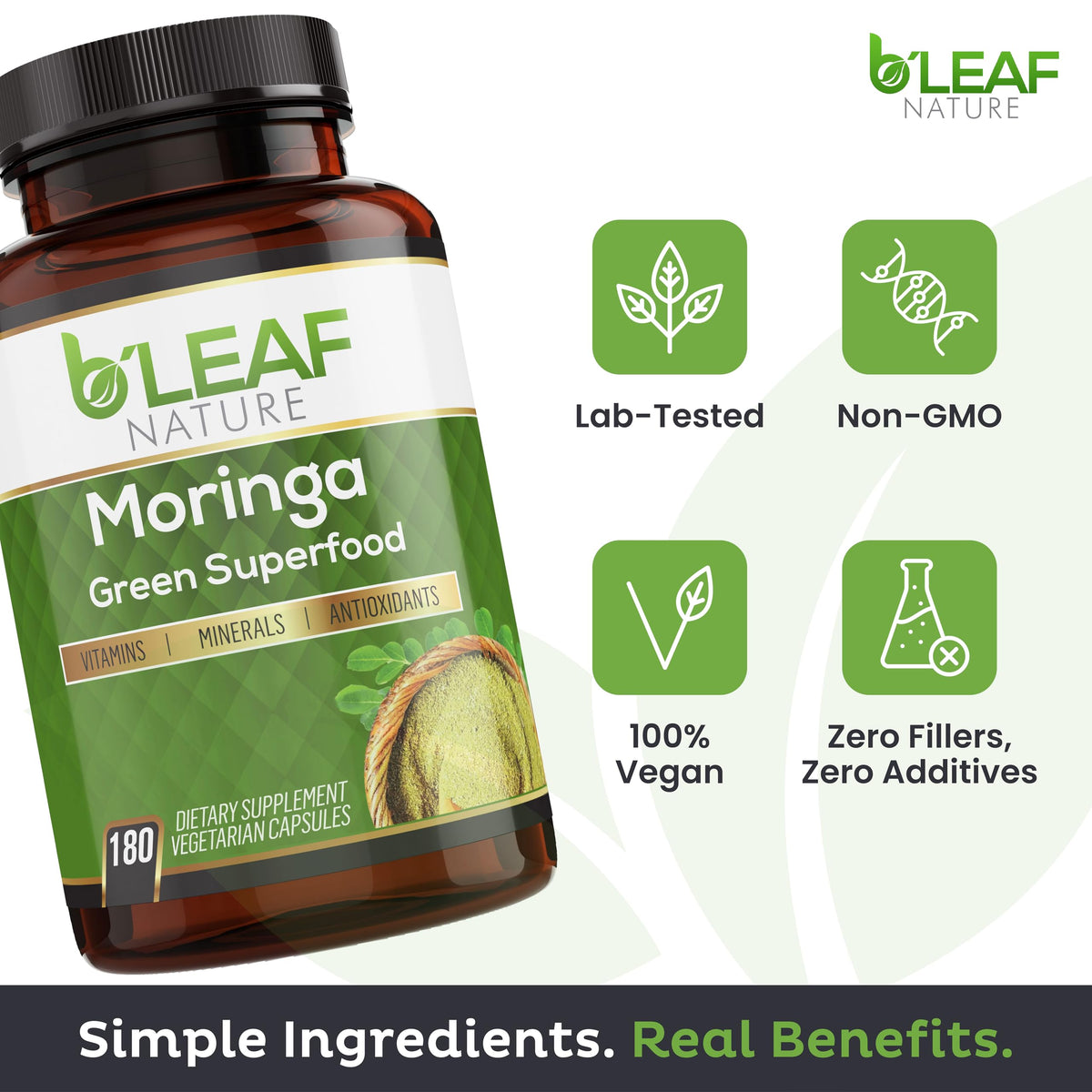 Moringa Leaf Vegan Capsules 1000mg 180 Count C349