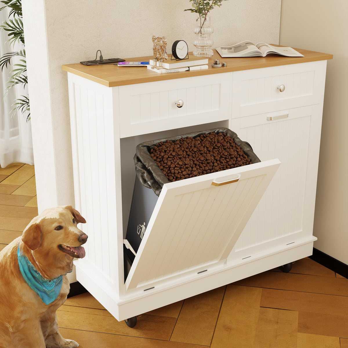White 20 Gallons Tilt-Out Trash Can Cabinet D5735