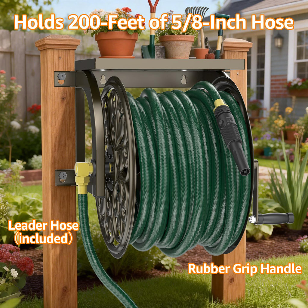 Wall Mount Garden Hose Reel, Holds 200-Feet of 5/8-Inch Hose P66084