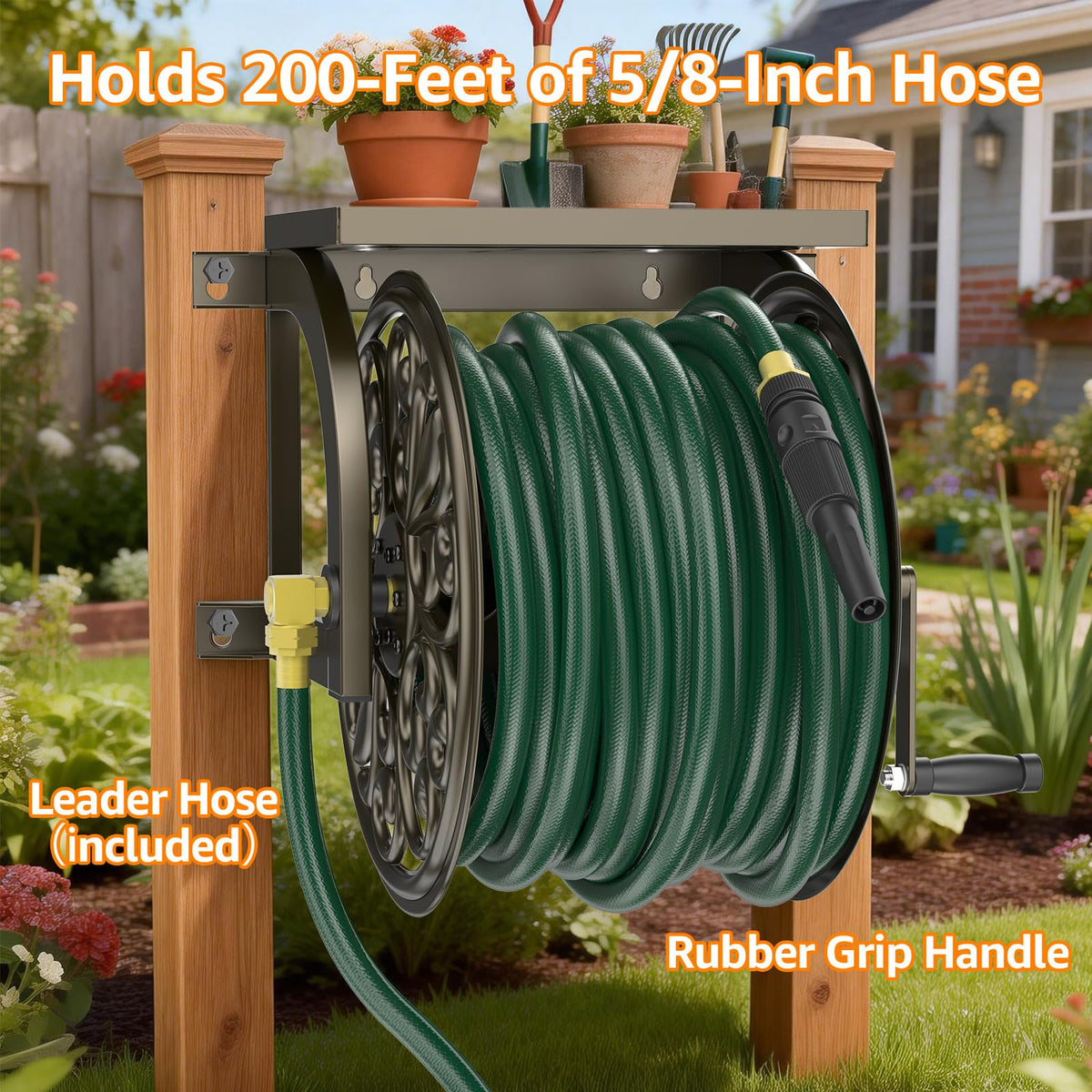 Wall Mount Garden Hose Reel, Holds 200-Feet of 5/8-Inch Hose P66084
