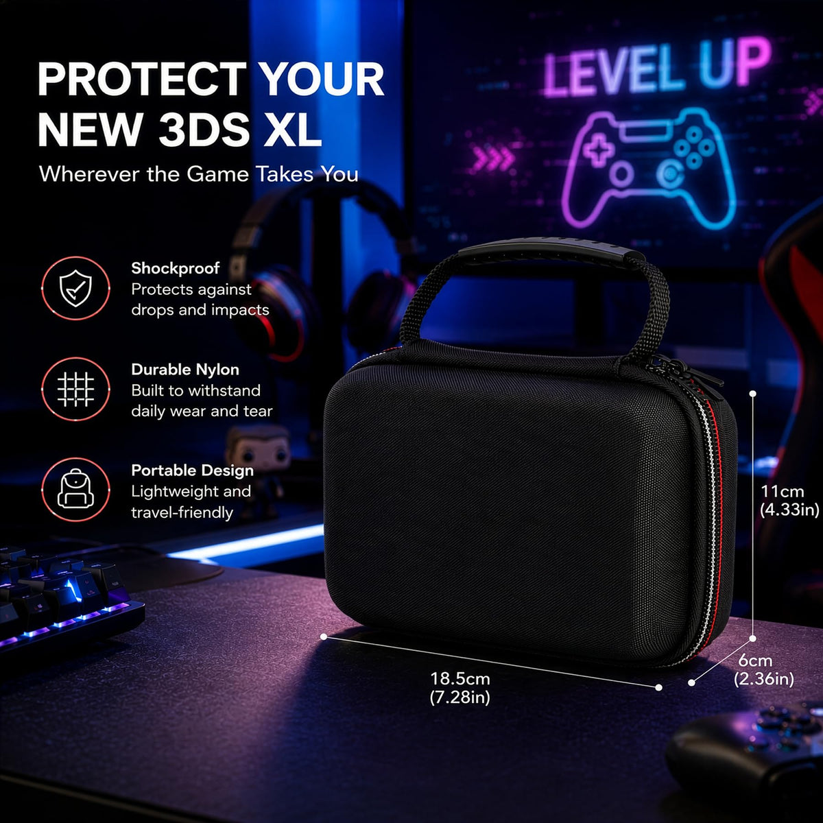 Carrying Case for New 3DS XL LL with Hard Shell and Charging Cable P331991