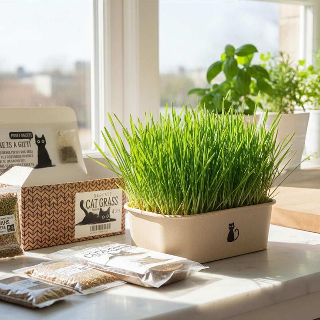 4-Batch Indoor Cat Grass Grow Kit with Containers, Soil Disks & Seeds M191080