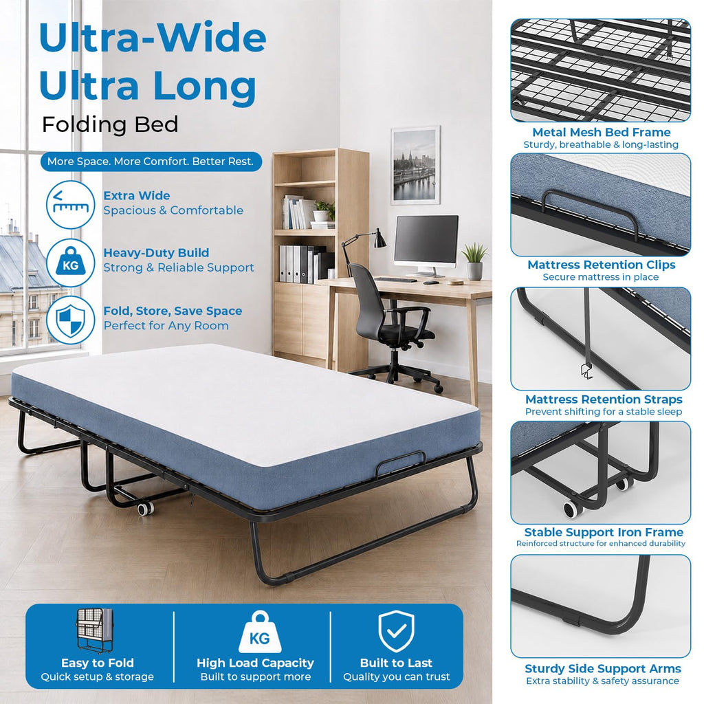 Folding Bed with 5" Foam Mattress Queen Size Metal Frame Y44022
