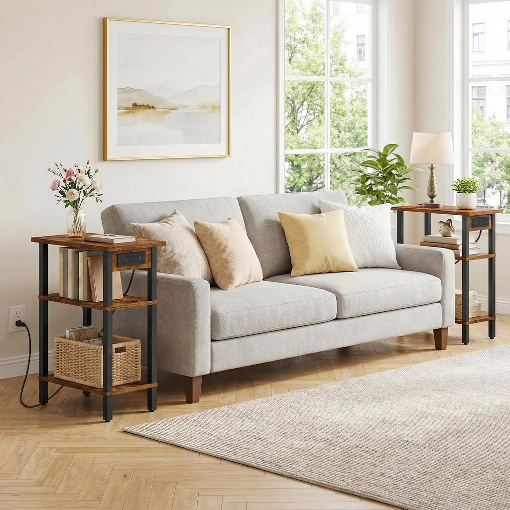 Narrow 3-Tier Side Table with Charging Station Y8924