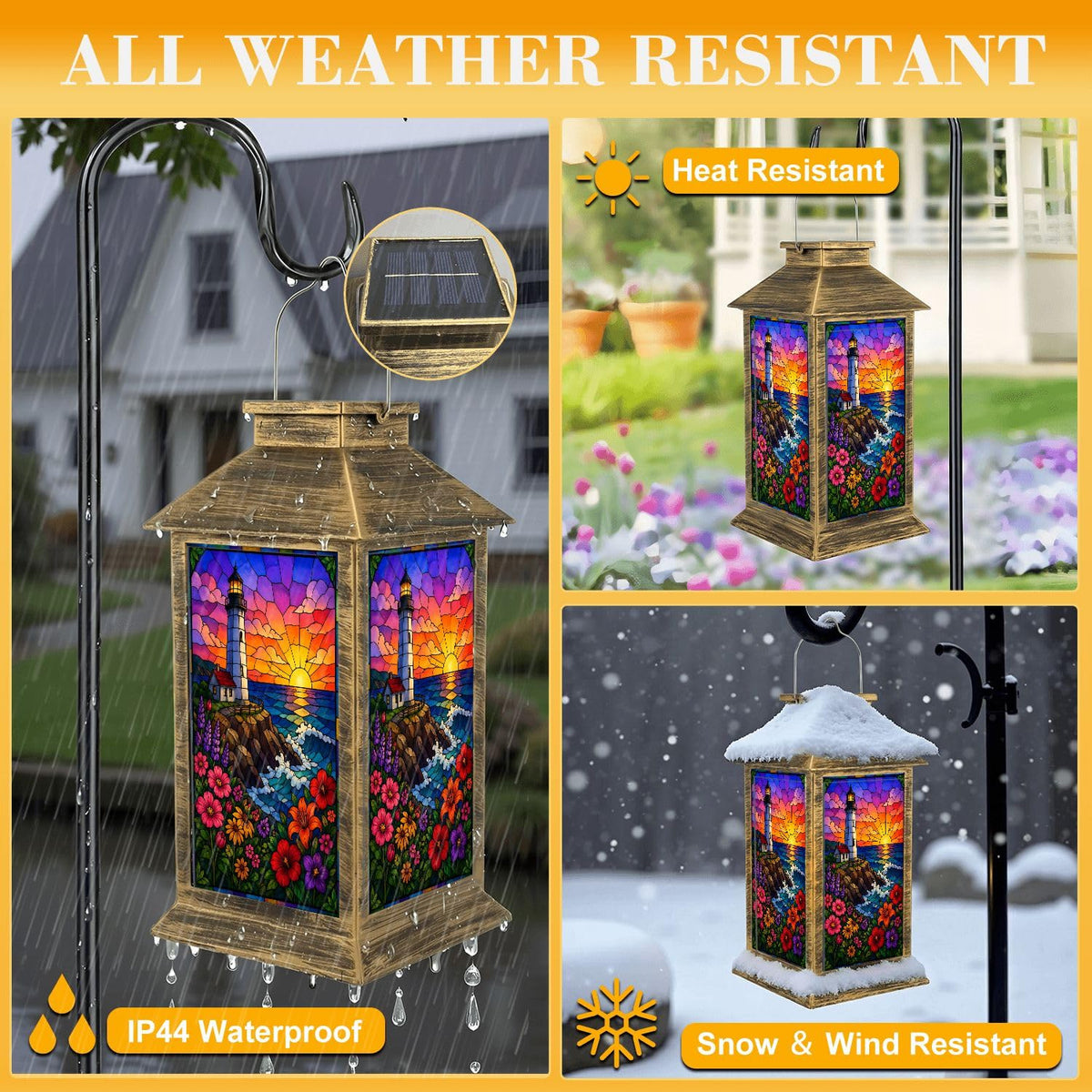 Waterproof Stained Glass Solar Lantern F949796