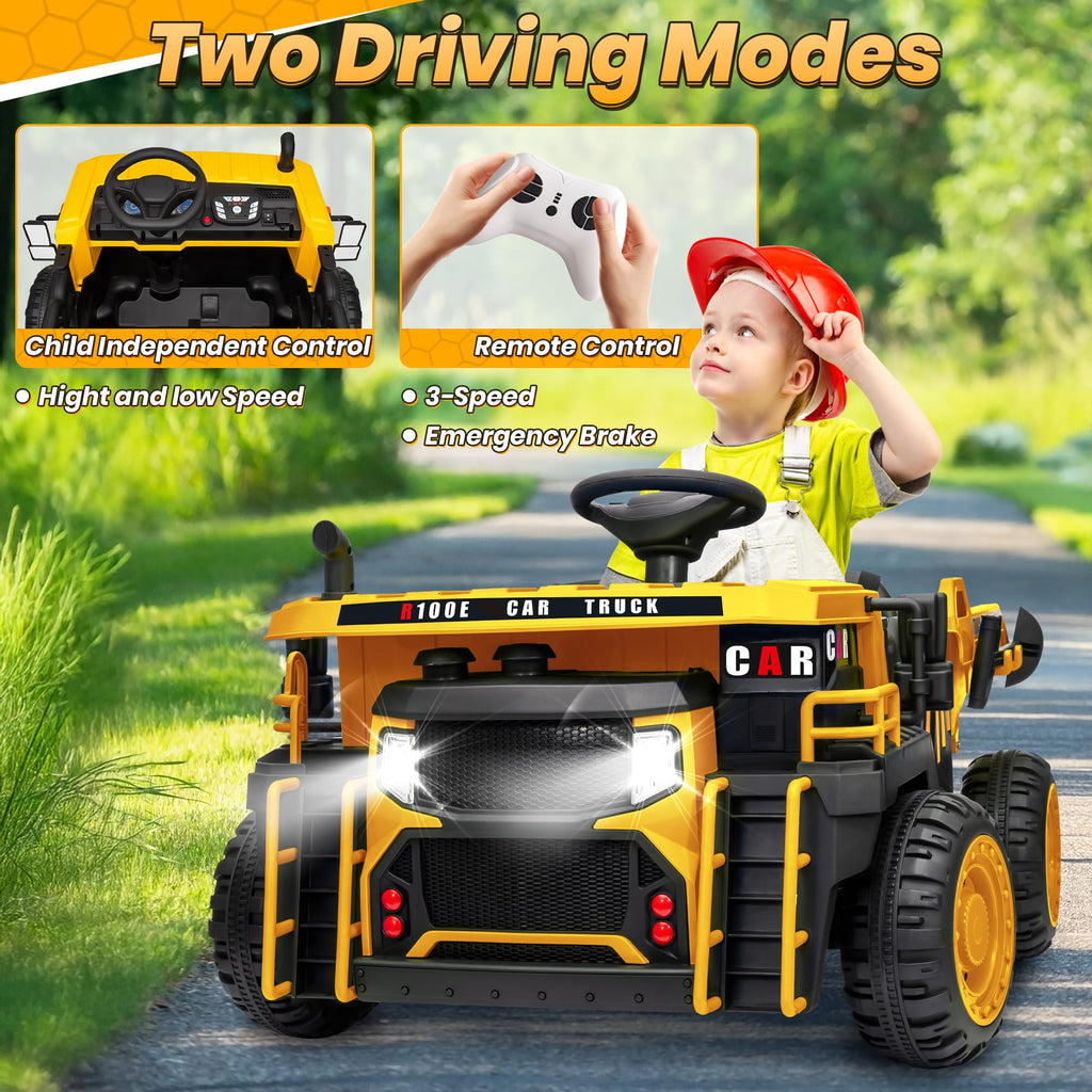 24V 2 Seater Ride on Dump Truck with 400W Motors, Yellow L4737