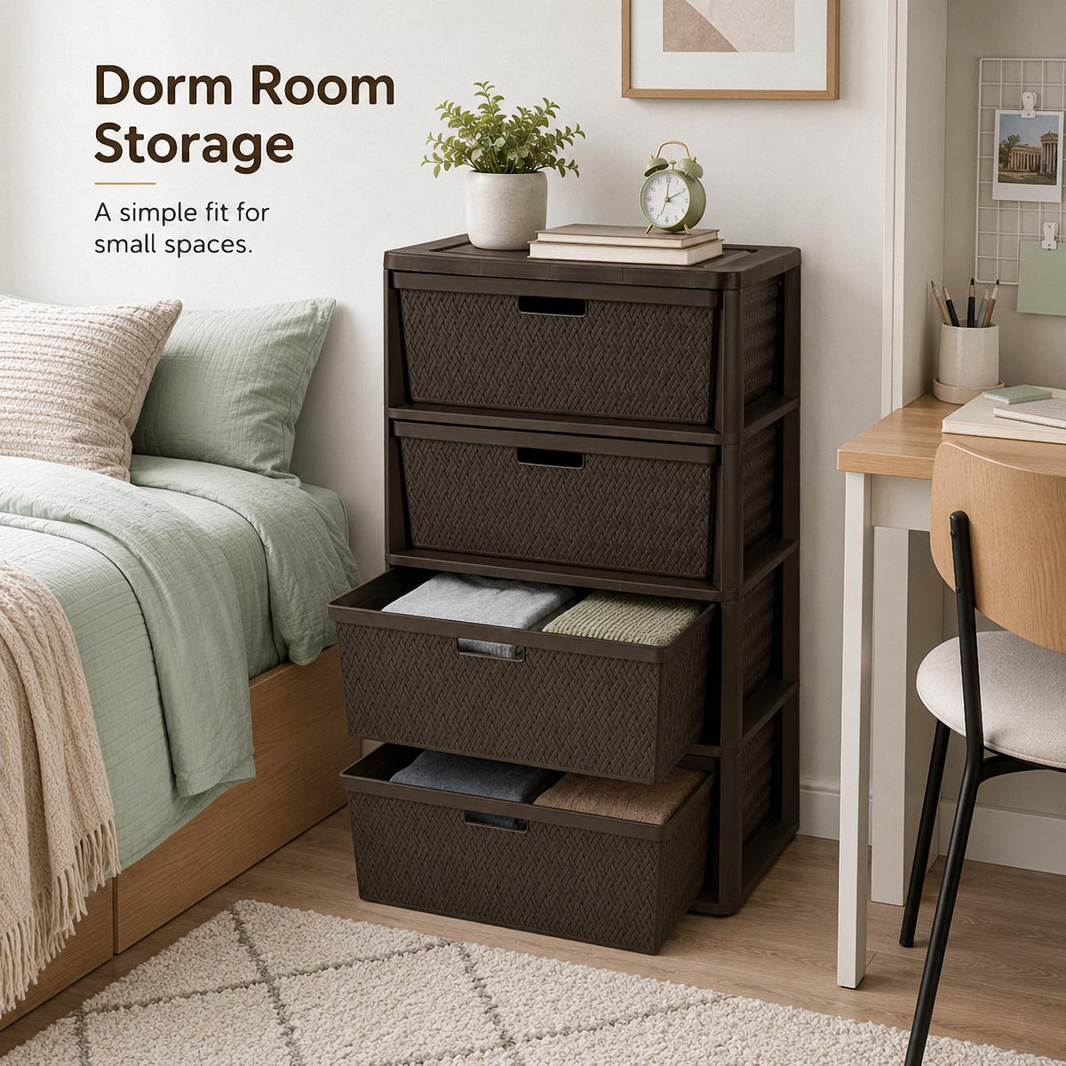 Brown 4 Drawer Plastic Storage Tower T26663