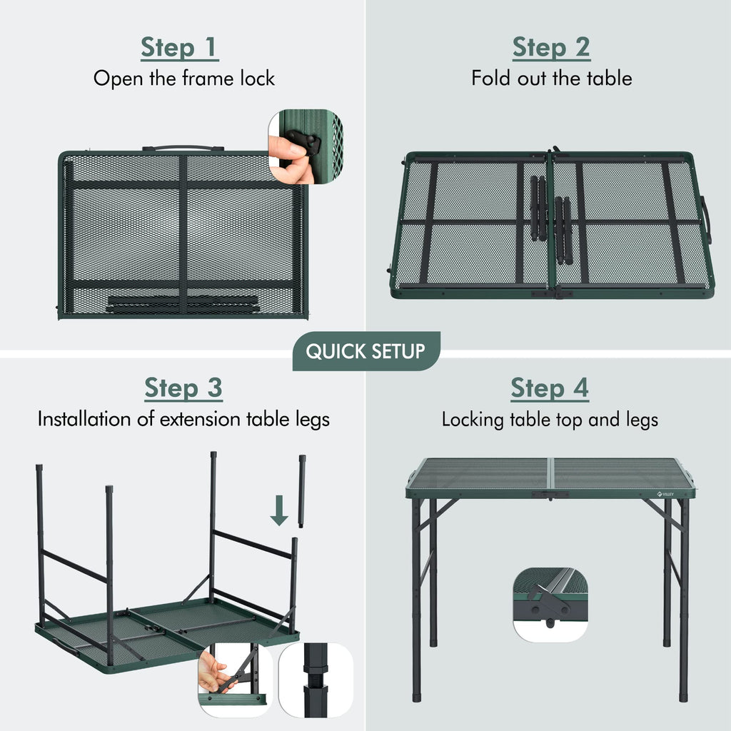 3ft Folding Aluminum Camping Table with Adjustable Legs F94239