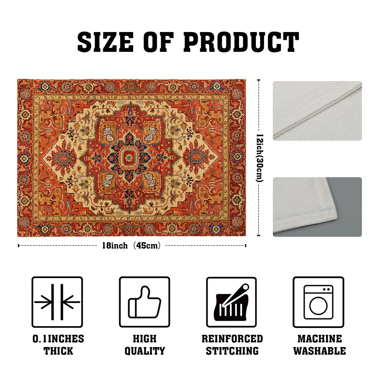 Boho Ethnic Placemats Set of 4 Orange Brown Retro Flower Linen 12"x18" A870077