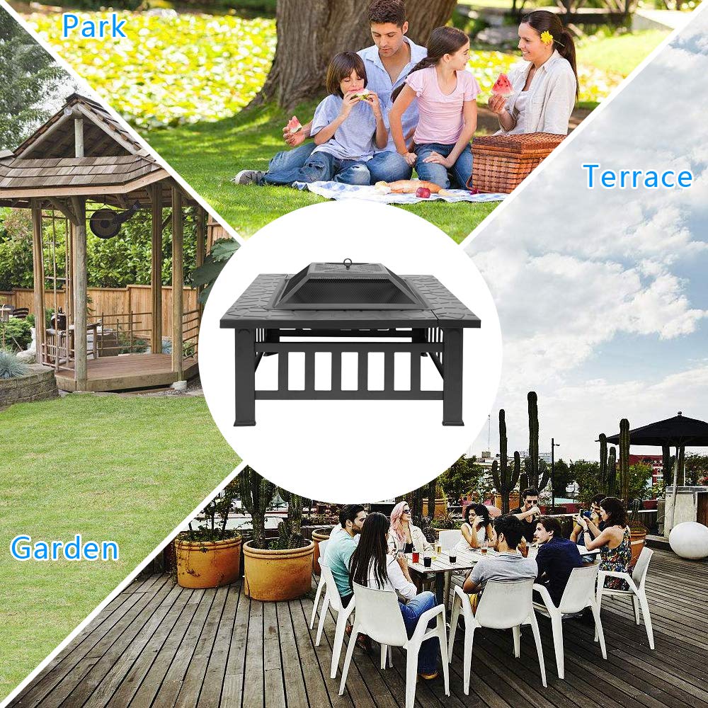 Portable Iron Wood Burning Fire Pit with Mesh Screen Lid A192