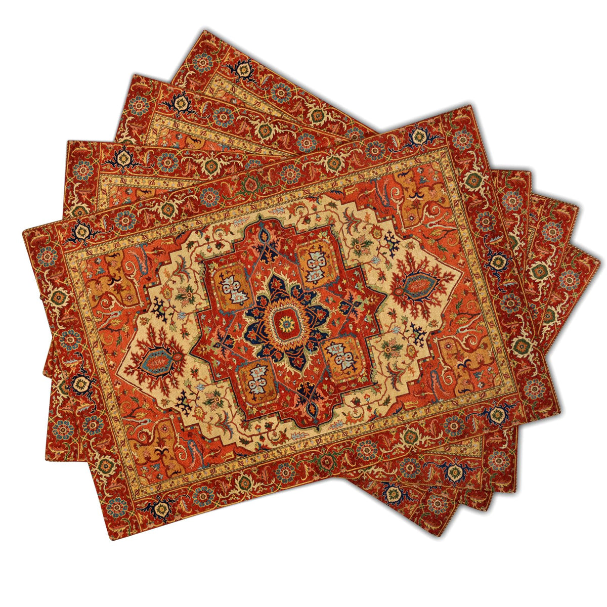 Boho Ethnic Placemats Set of 4 Orange Brown Retro Flower Linen 12"x18" A870077