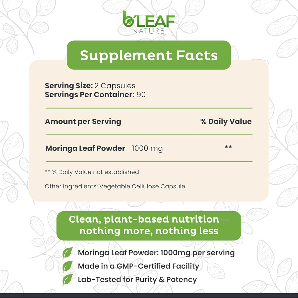 Moringa Leaf Vegan Capsules 1000mg 180 Count C349