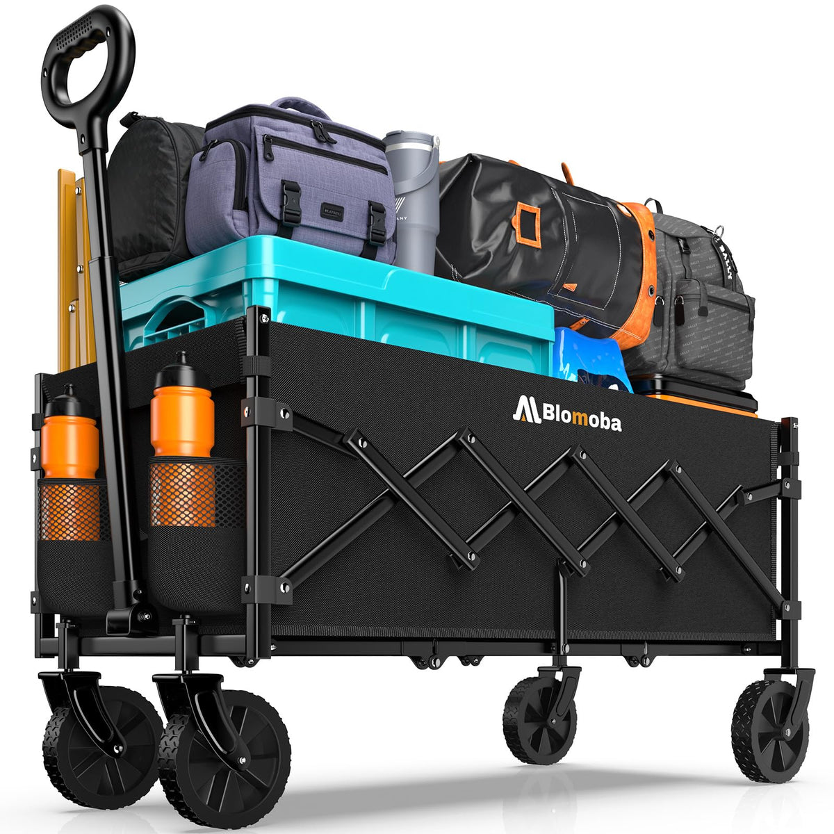 35" Extra Long Folding Wagon with Adjustable Handle & Wheels, Black B87500