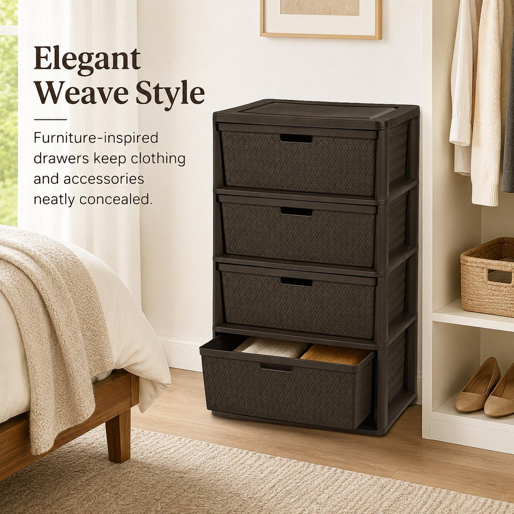 Brown 4 Drawer Plastic Storage Tower T26663