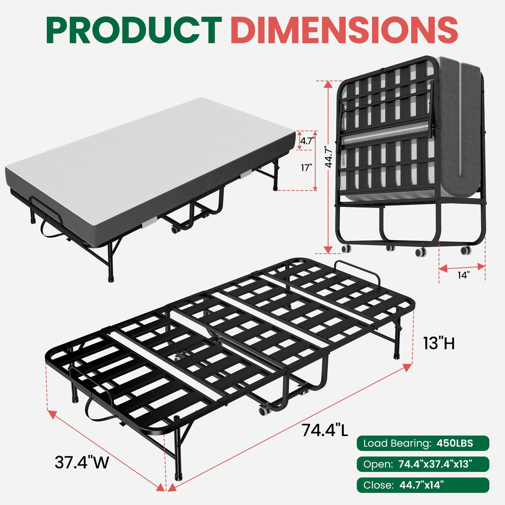 Folding Bed with Mattress with Wheels S820