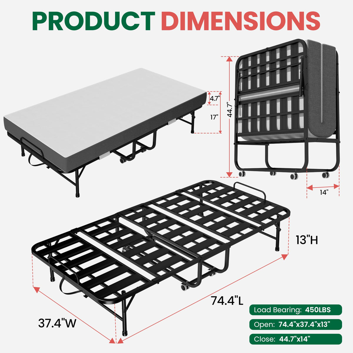Folding Bed with Mattress with Wheels S820