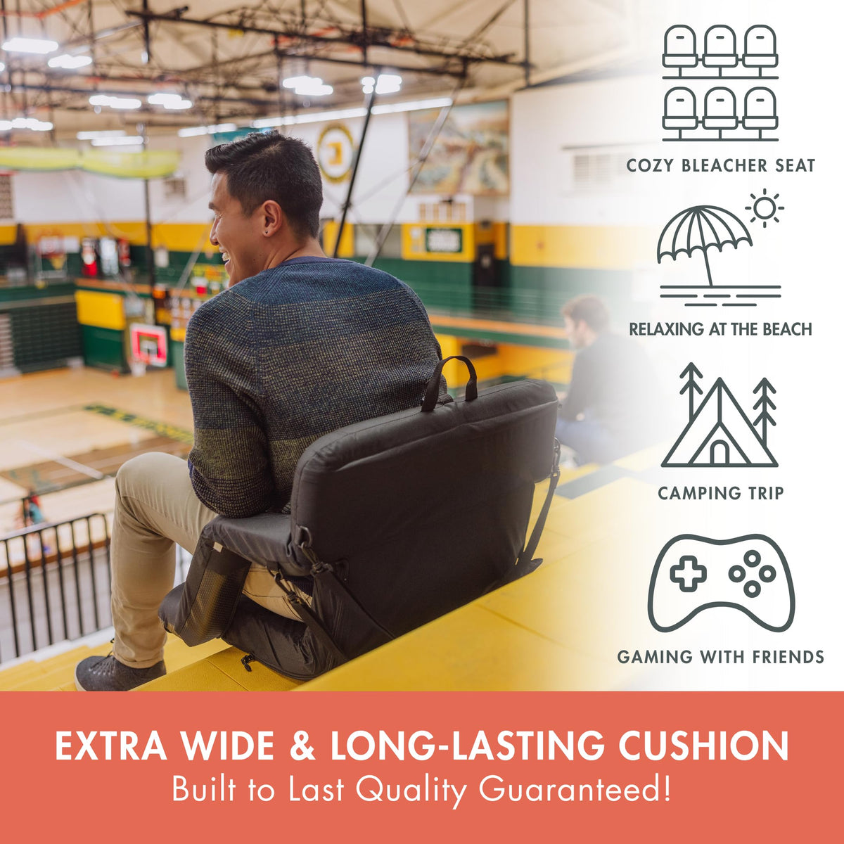 Portable Reclining Stadium Seat with Back Support, Black O32580