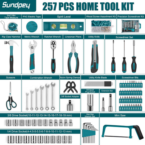 257 Pcs Portable Hand Tool Kit Set with Case G697
