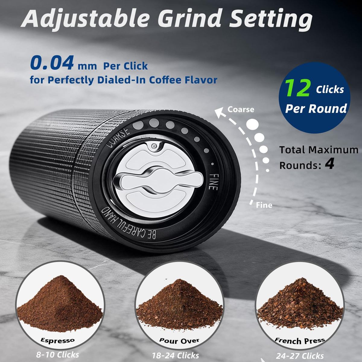 Manual Stainless Steel Conical Burr Coffee Grinder 20g Capacity S8709