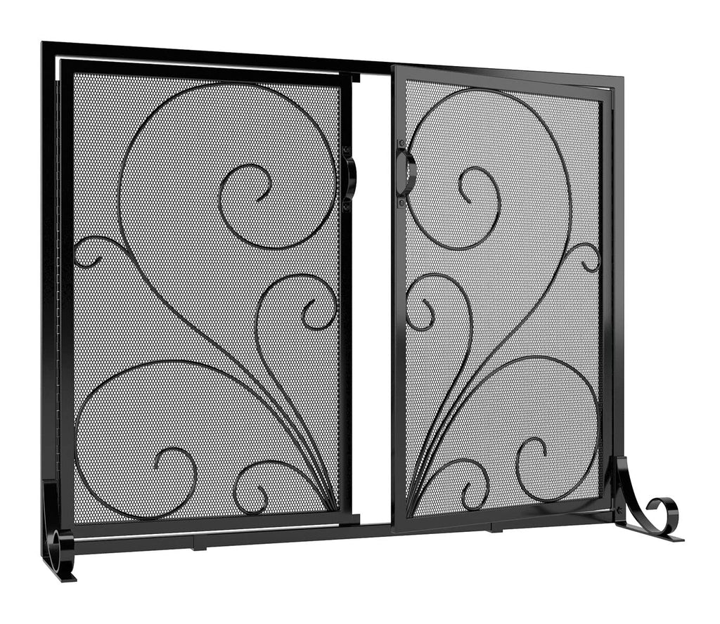 Black Metal Mesh Fireplace Screen with Double Doors Y4433