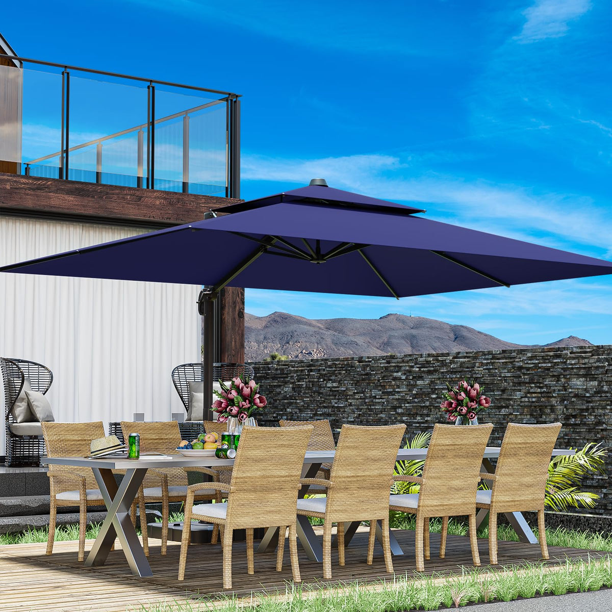 10x13FT Navy Blue Double Top Cantilever Patio Umbrella L214