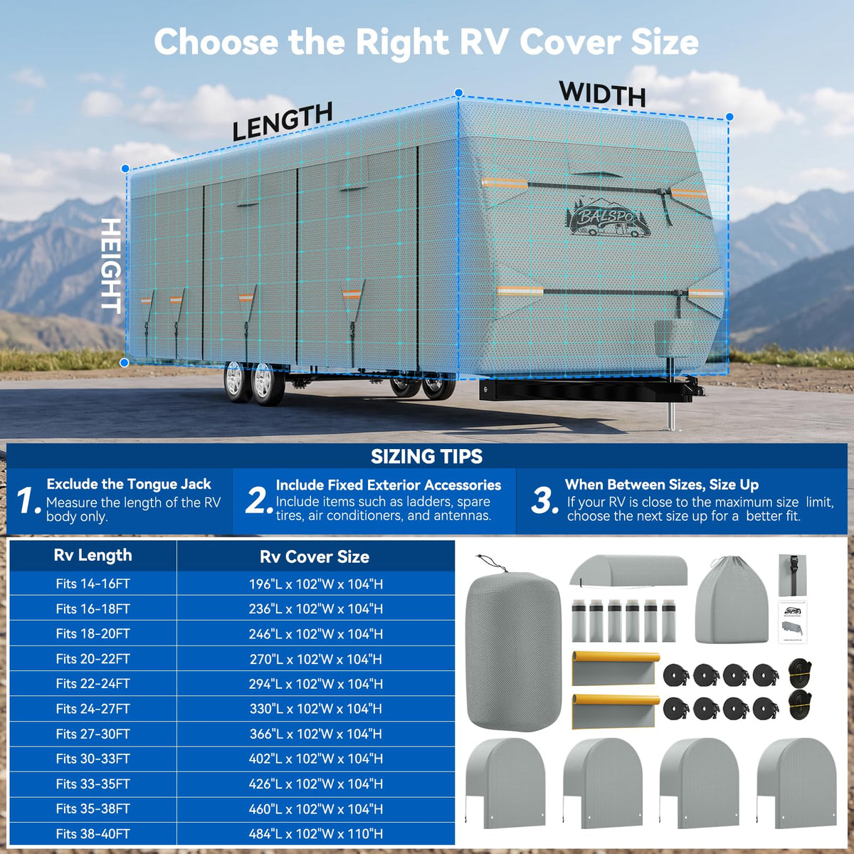 Heavy Duty Waterproof RV Cover 14-16ft R603