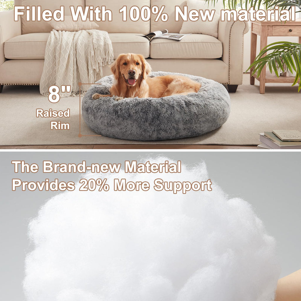 36 inches Faux Fur Fluffy Donut Dog Bed Dark Grey F218