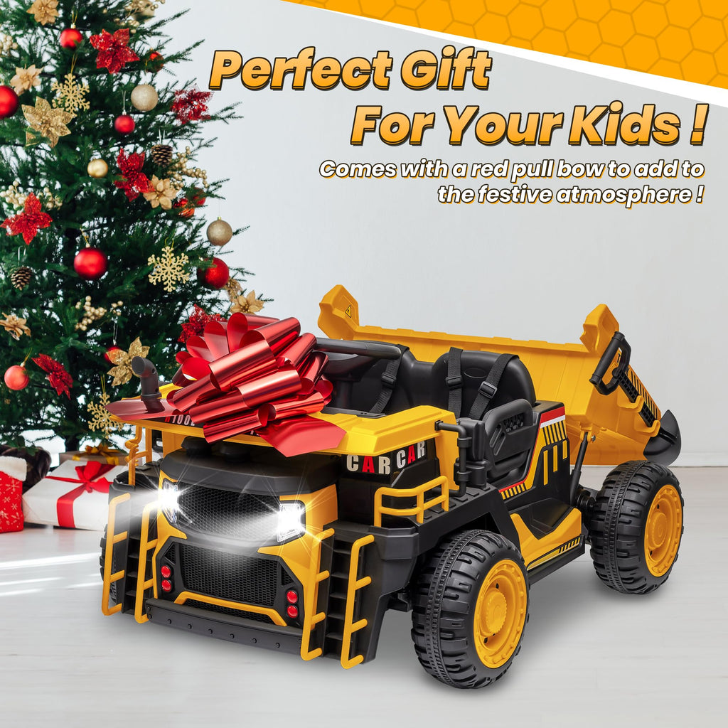 24V 2 Seater Ride on Dump Truck with 400W Motors, Yellow L4737