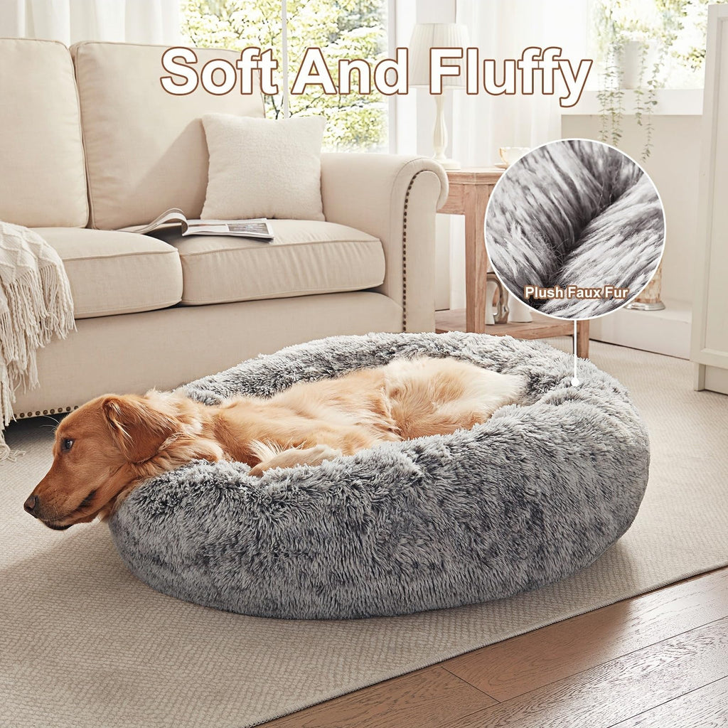 36 inches Faux Fur Fluffy Donut Dog Bed Dark Grey F218
