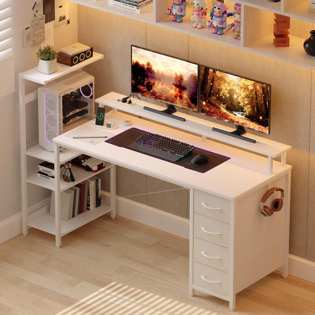 51 Inch White Gaming Desk with Drawers F3056