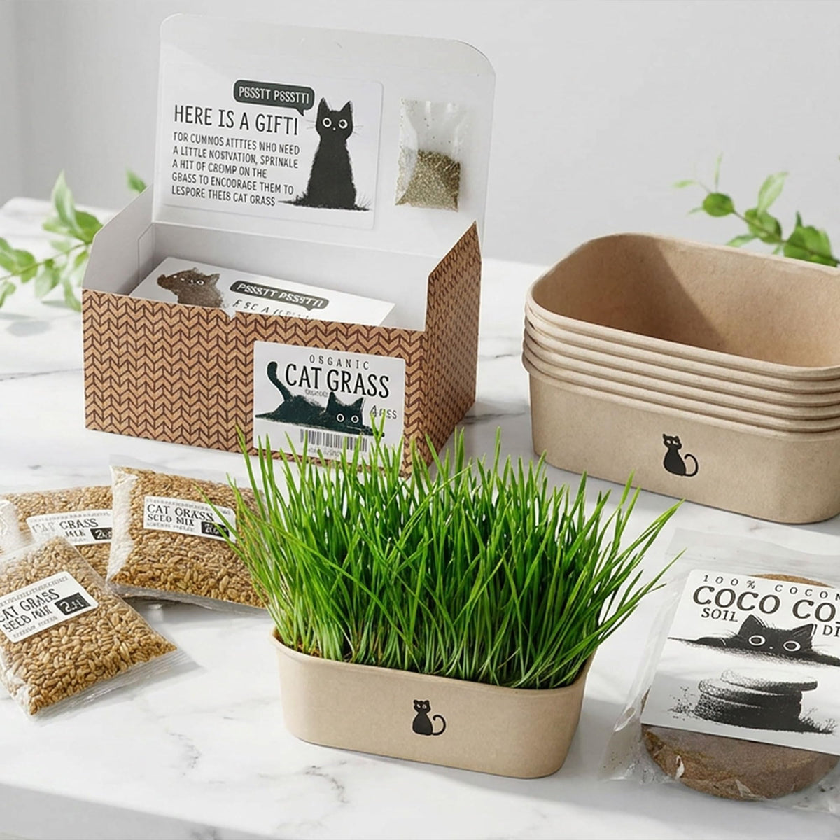 4-Batch Indoor Cat Grass Grow Kit with Containers, Soil Disks & Seeds M191080