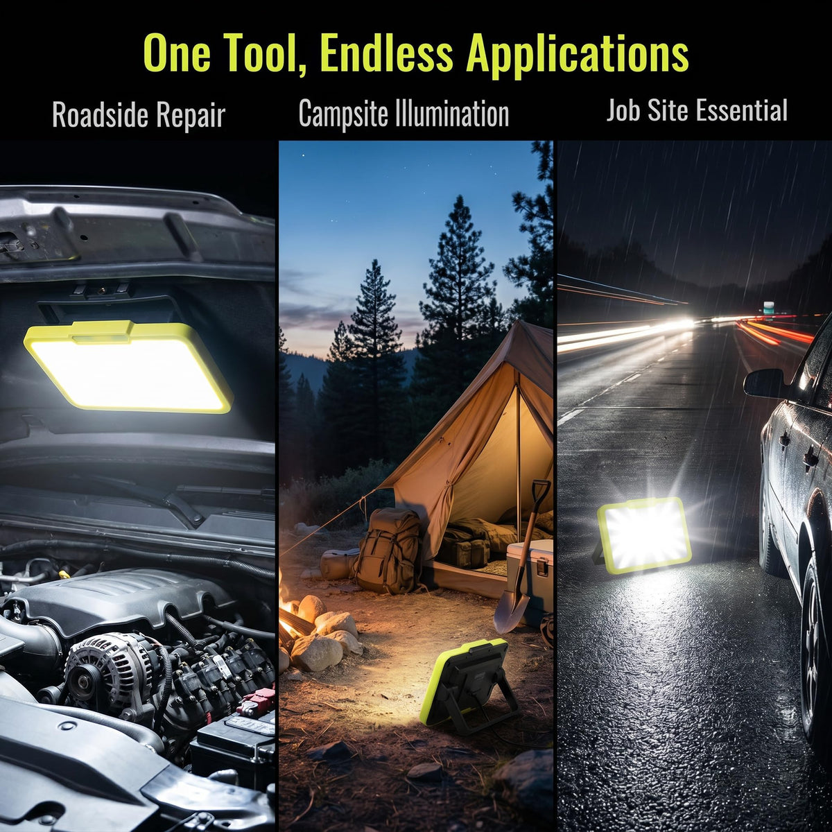 LED Work Light, Rechargeable, 700 LM Magnetic Portable Flood Light with Adjustable Stand, IP54 Waterproof, 3 Lighting Modes with Emergency SOS, 1Pack Y90678