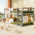 Low Twin Over Twin Wooden Bunk Bed with Ladder and Guardrails Q610992