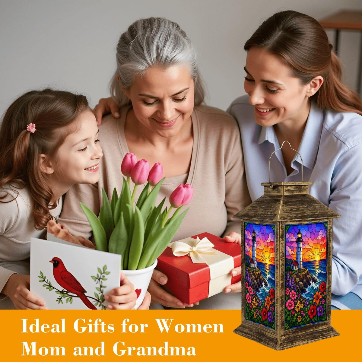 Waterproof Stained Glass Solar Lantern F949796