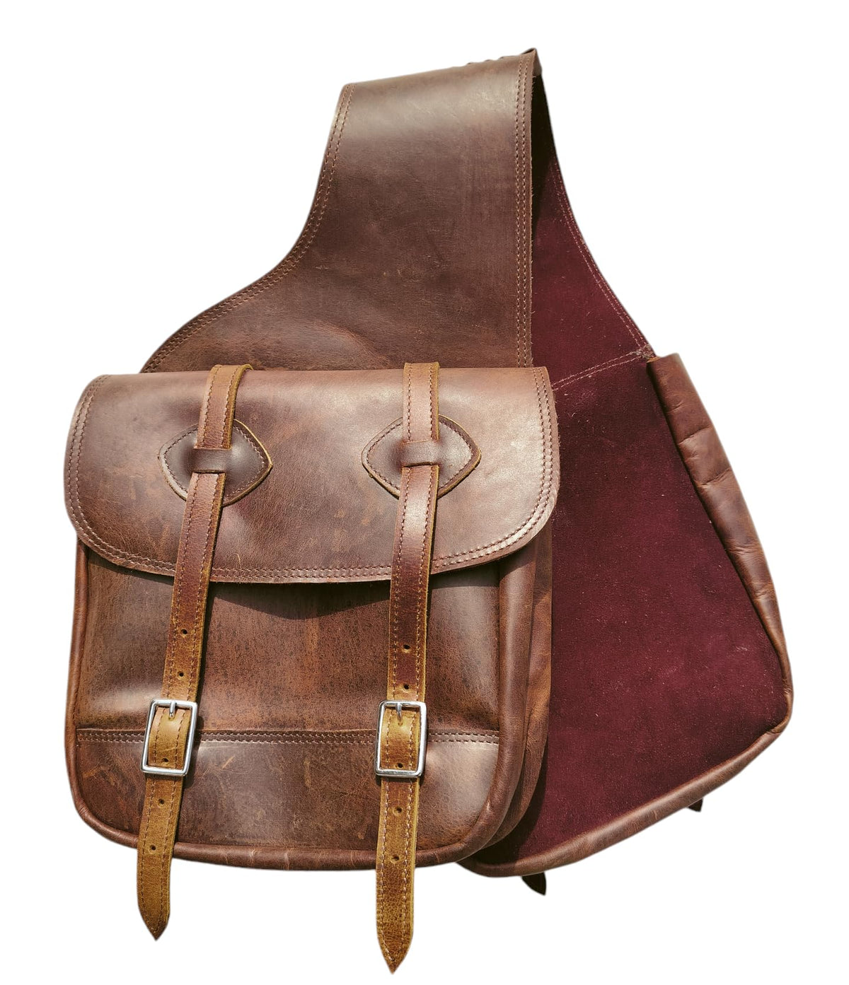 Leather Saddle Bag with Adjustable Strap 11X11X3.5 Inch F39352