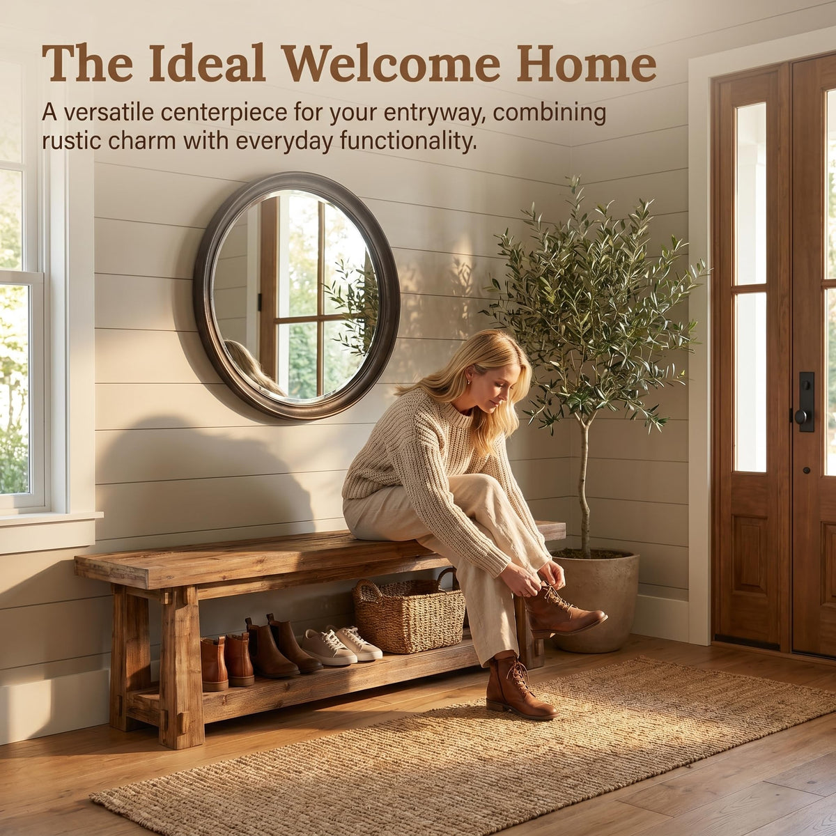 55" Wood Entryway Bench with Shoe Storage K850620