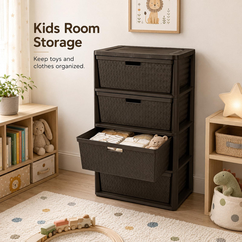 Brown 4 Drawer Plastic Storage Tower T26663
