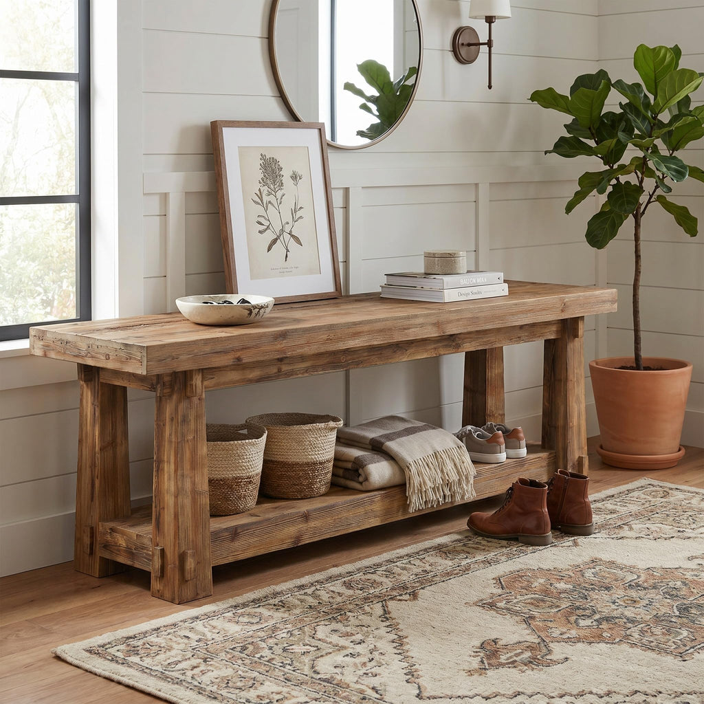 55" Wood Entryway Bench with Shoe Storage K850620