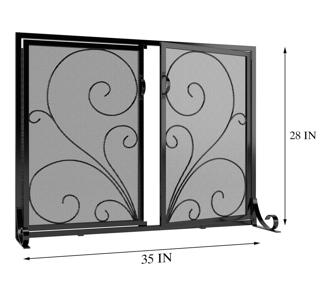 Black Metal Mesh Fireplace Screen with Double Doors Y4433