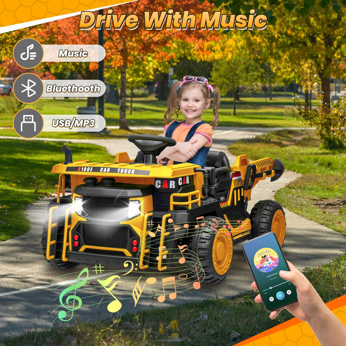 24V 2 Seater Ride on Dump Truck with 400W Motors, Yellow L4737