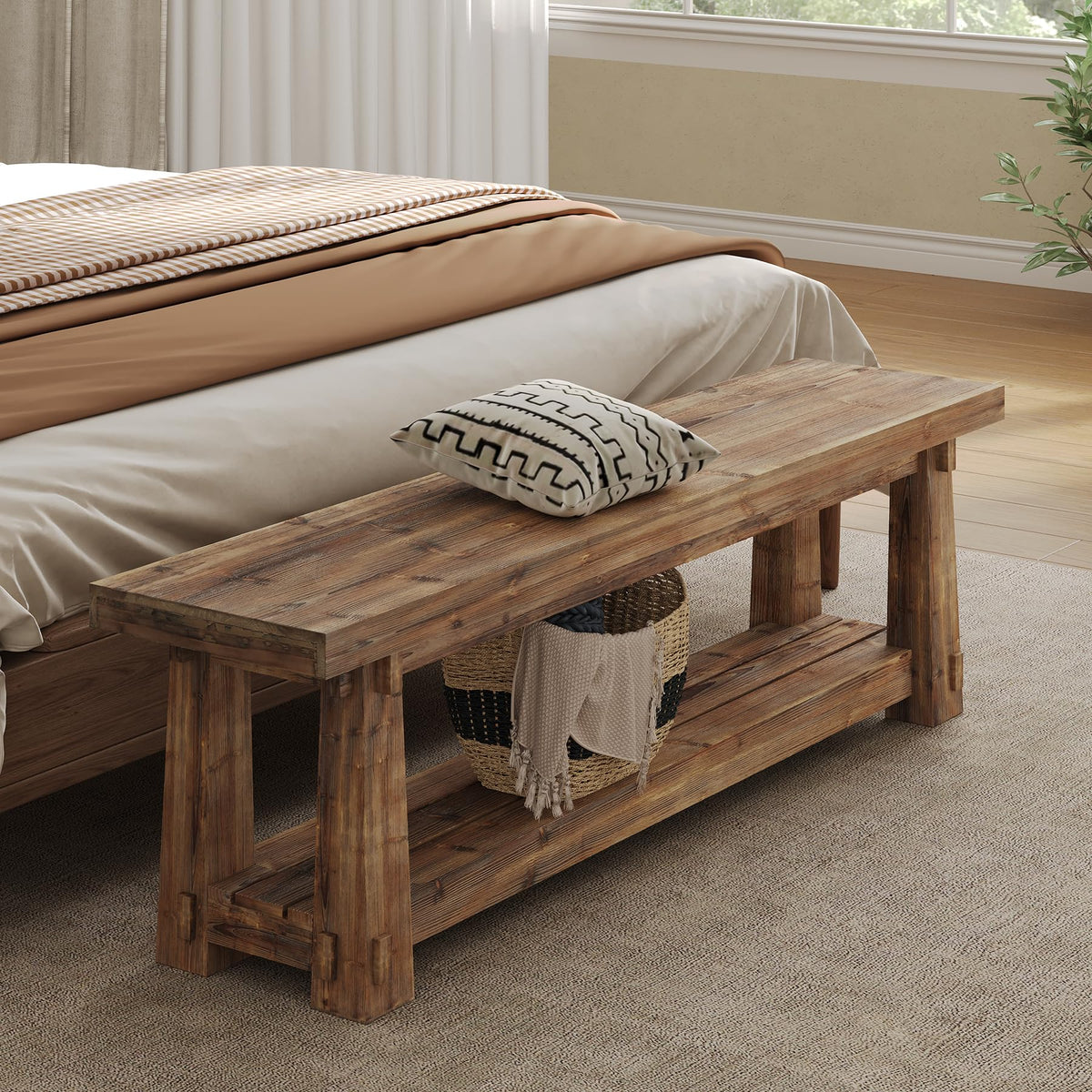 55" Wood Entryway Bench with Shoe Storage K850620