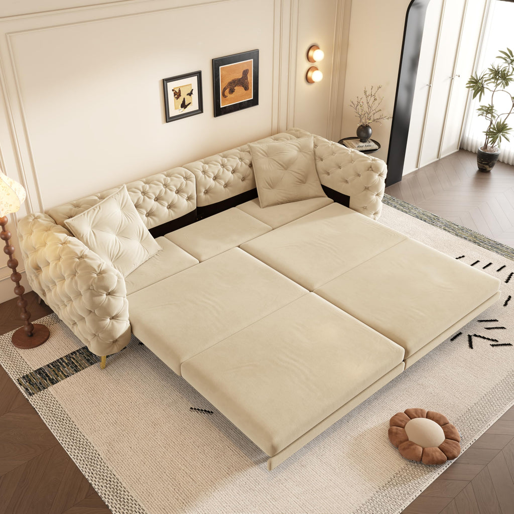 Velvet 3-in-1 Convertible Sleeper Sofa with Movable Ottoman V404