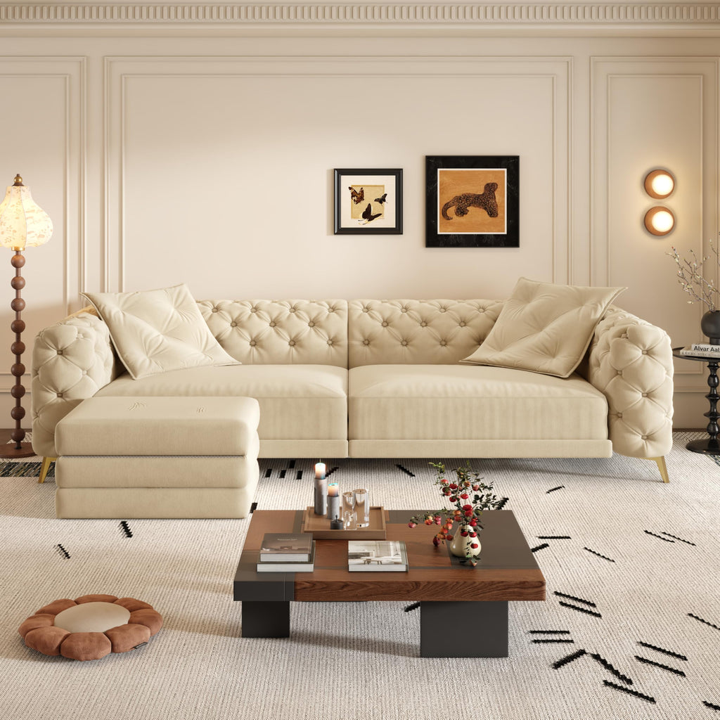 Velvet 3-in-1 Convertible Sleeper Sofa with Movable Ottoman V404